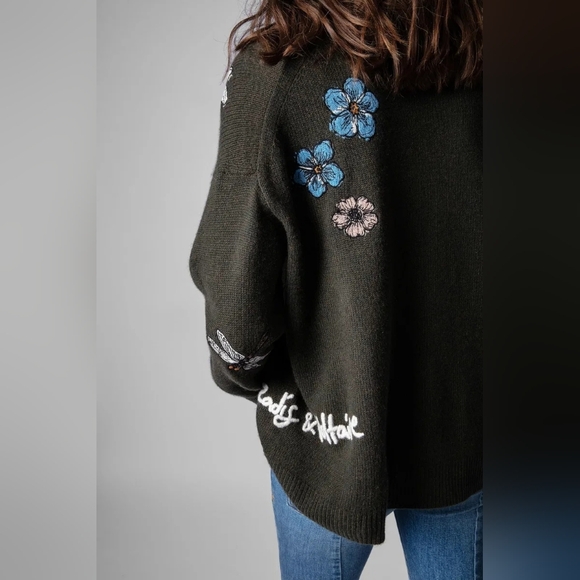 ZADIG & VOLTAIRE Dark Green Skull Embroidered Sweater - Picture 7 of 8